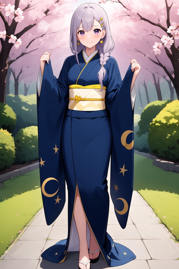 【AI生成/オリジナルキャラ】星詠ルナ 衣装違いイラスト集 Vol.1 - 浴衣・制服・振袖など10種の衣装50枚