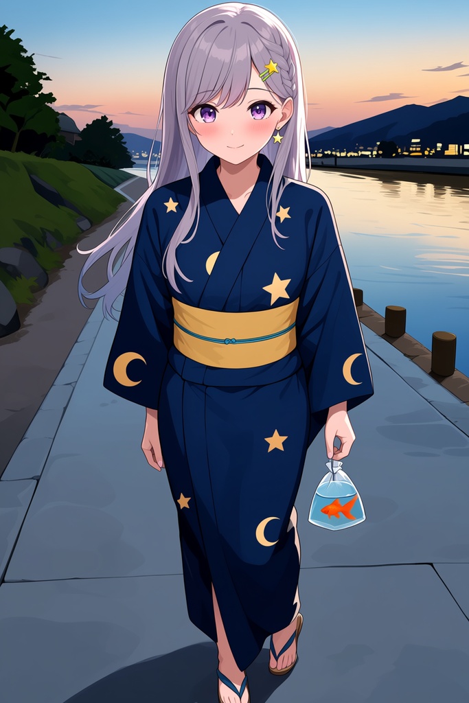 【AI生成/オリジナルキャラ】星詠ルナ 衣装違いイラスト集 Vol.1 - 浴衣・制服・振袖など10種の衣装50枚