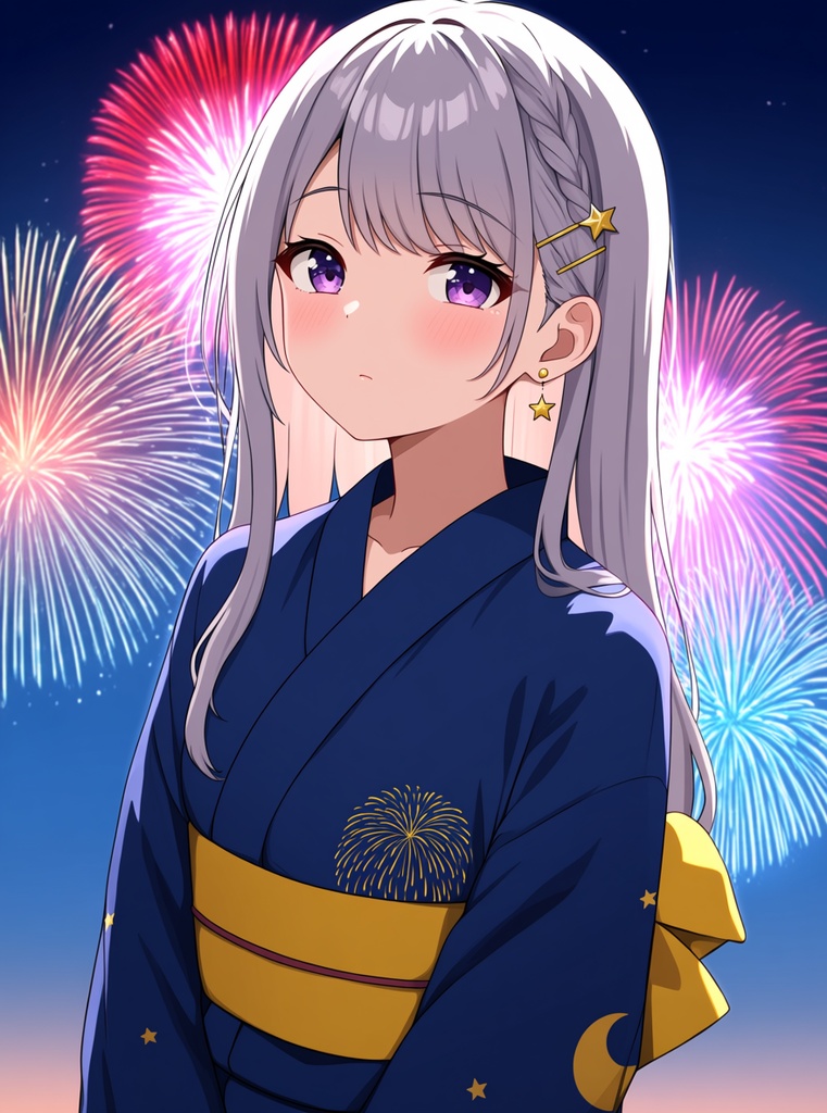 【AI生成/オリジナルキャラ】星詠ルナ 衣装違いイラスト集 Vol.1 - 浴衣・制服・振袖など10種の衣装50枚
