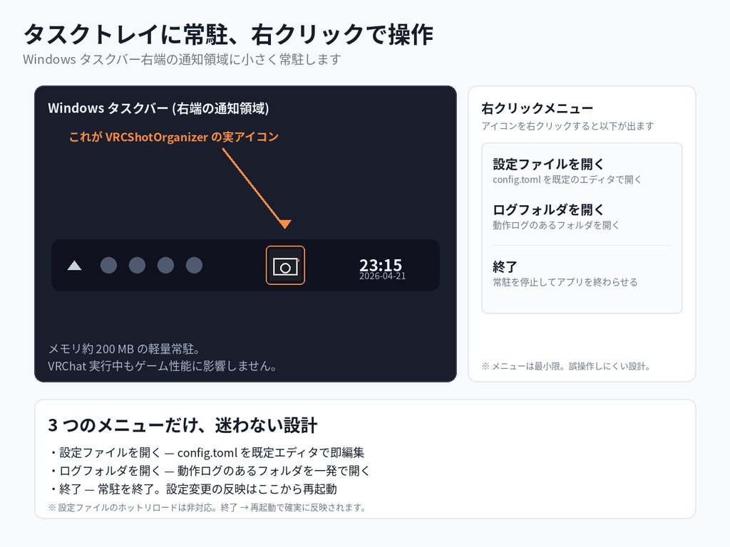 VRChat Screenshot Organizer|スクショ自動整理ツール (v1.0.0)
