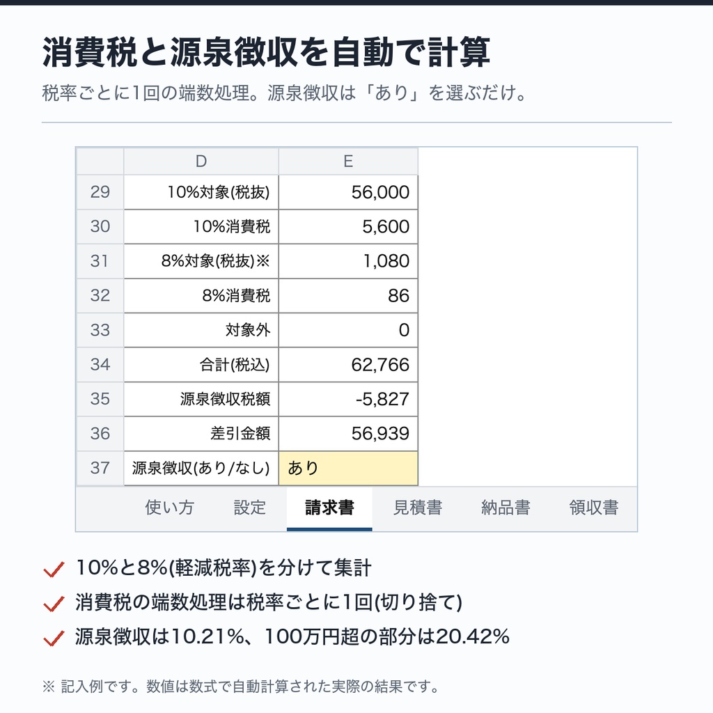 請求書・見積書・納品書・領収書テンプレート(Excel)|インボイス・源泉徴収対応