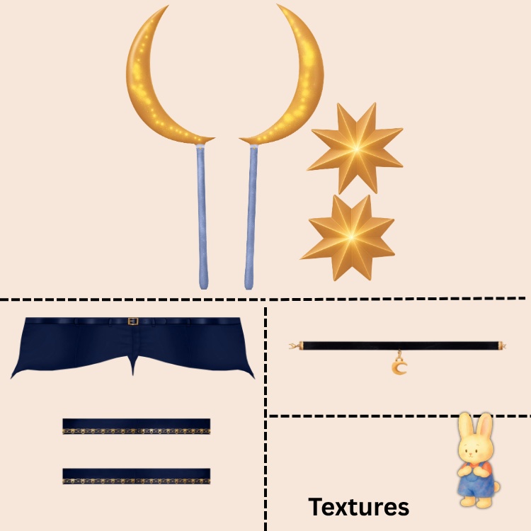 Part 2 + Full Outfit 【VRoid / VRChat / Vtubing】 星空のコルセット&ブーツセット / ⭐ Starry Night Set ⭐ (Shorts & Choker & Staff)