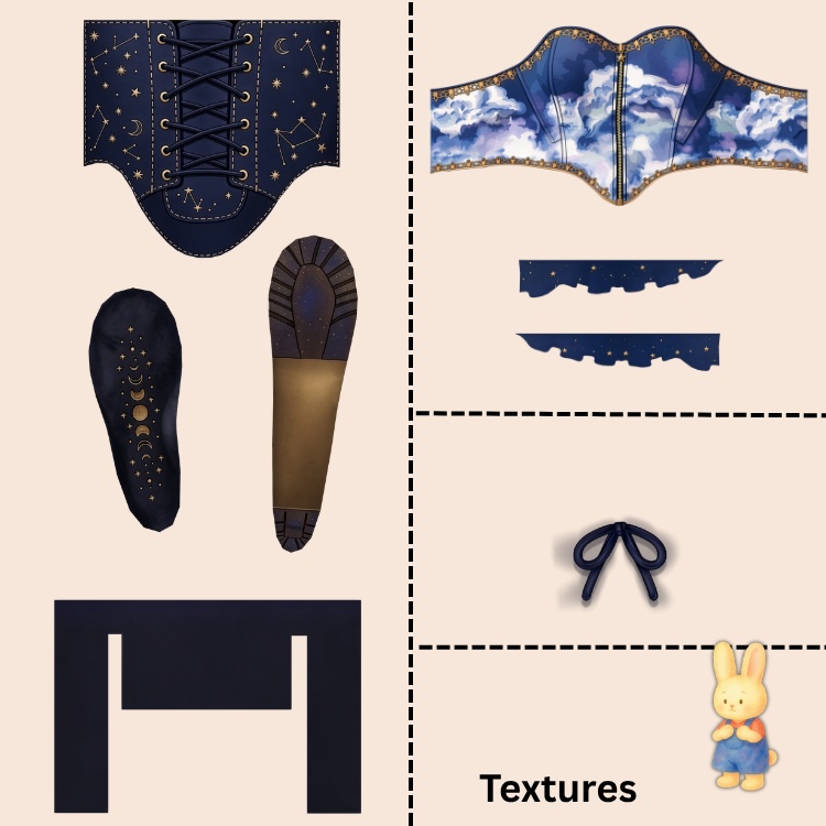 Part 2 + Full Outfit 【VRoid / VRChat / Vtubing】 星空のコルセット&ブーツセット / ⭐ Starry Night Set ⭐ (Shorts & Choker & Staff)