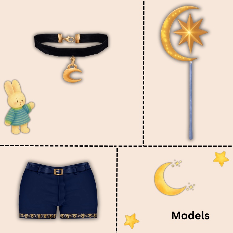 Part 2 + Full Outfit 【VRoid / VRChat / Vtubing】 星空のコルセット&ブーツセット / ⭐ Starry Night Set ⭐ (Shorts & Choker & Staff)