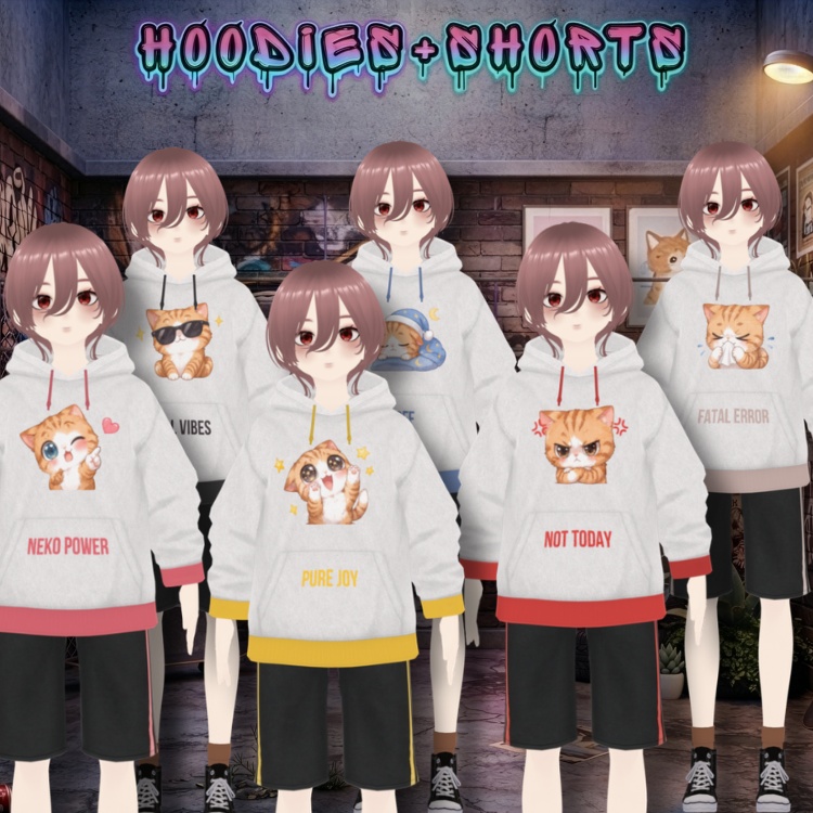 【VRoid】 🐾 Cat Alley Outfit 🐾 Hoodies & Shorts & Print