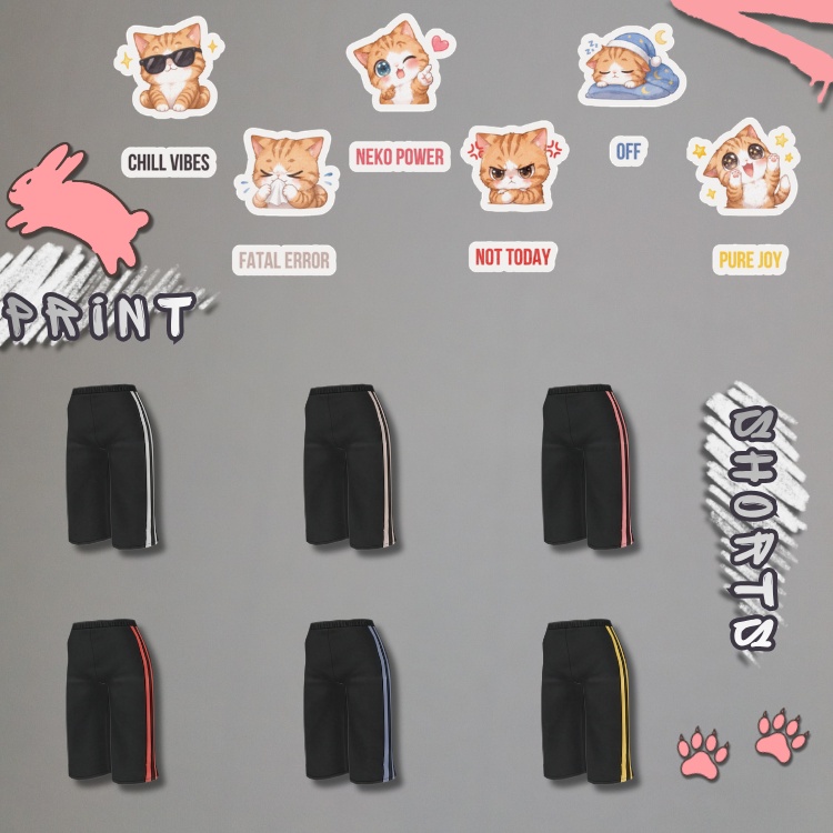 【VRoid】 🐾 Cat Alley Outfit 🐾 Hoodies & Shorts & Print