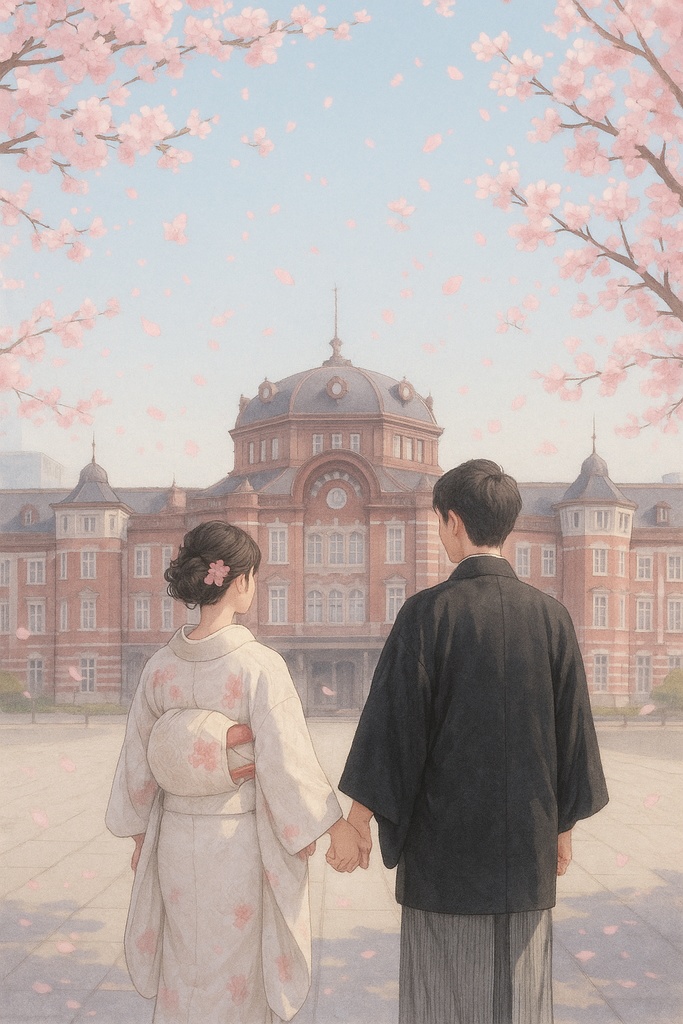 東京駅と桜舞う和装結婚式(春編)