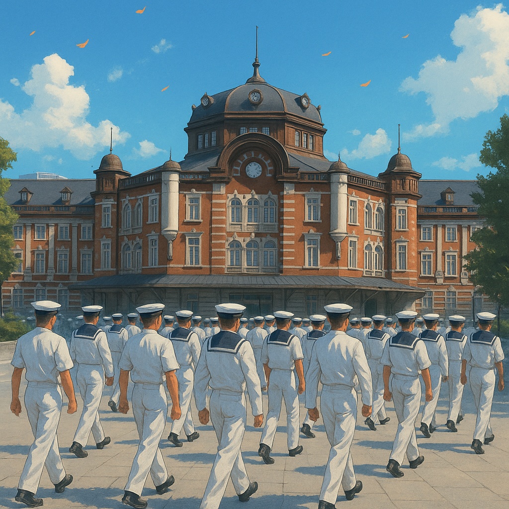 夏の東京駅と白服の海軍兵(夏編)