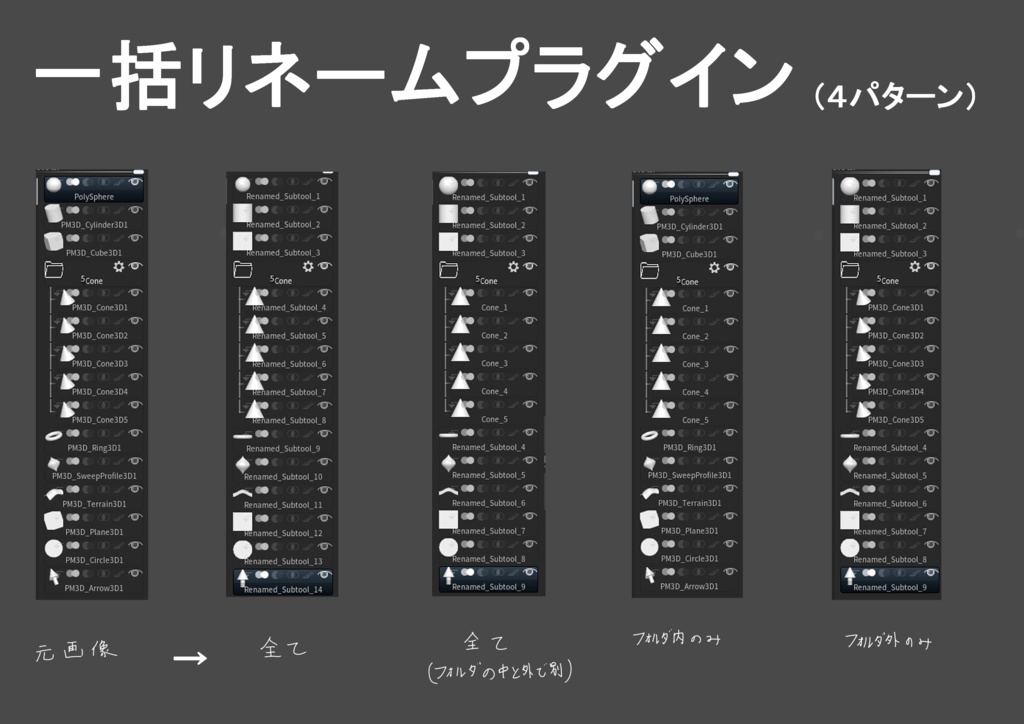 【ZBrush Plugin】一括リネームプラグイン