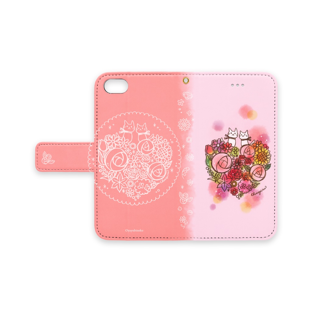 ねことお花。手帳型iPhoneカバー［おやゆびねこ］