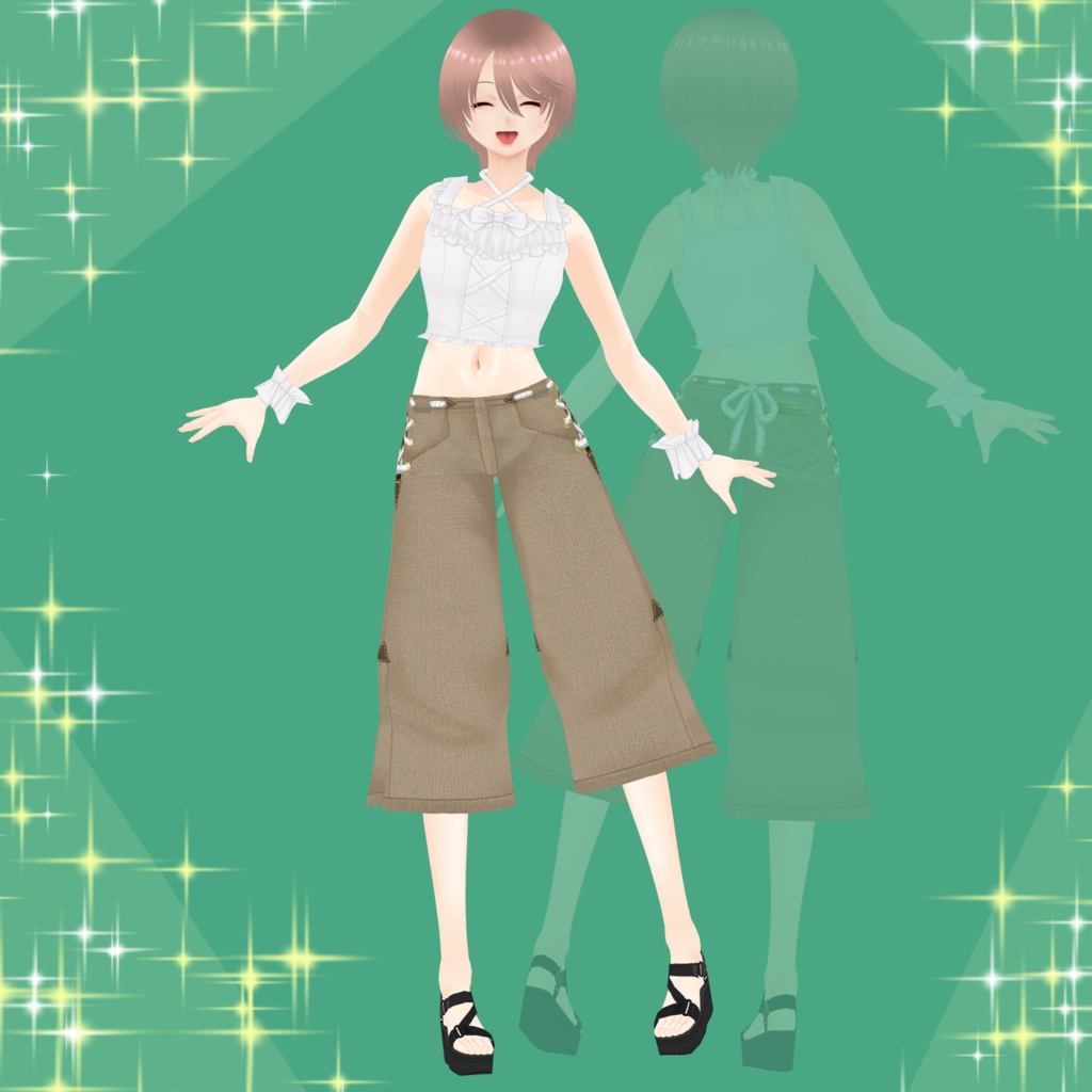 スリットの入ったワイドハーフパンツ