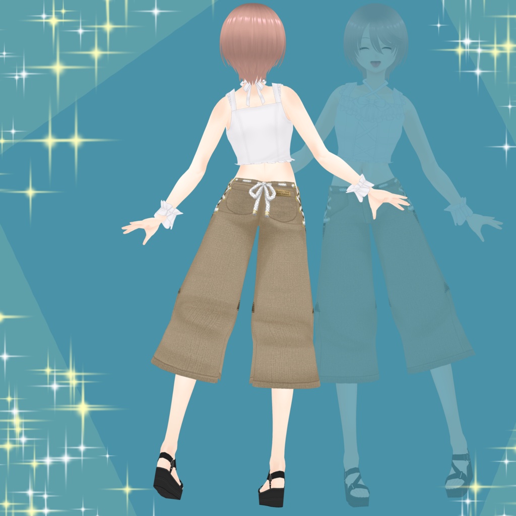 スリットの入ったワイドハーフパンツ