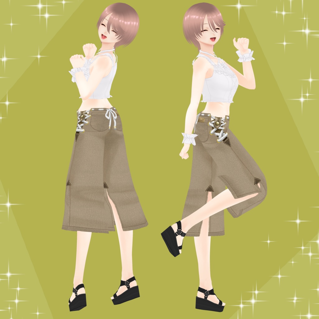 スリットの入ったワイドハーフパンツ
