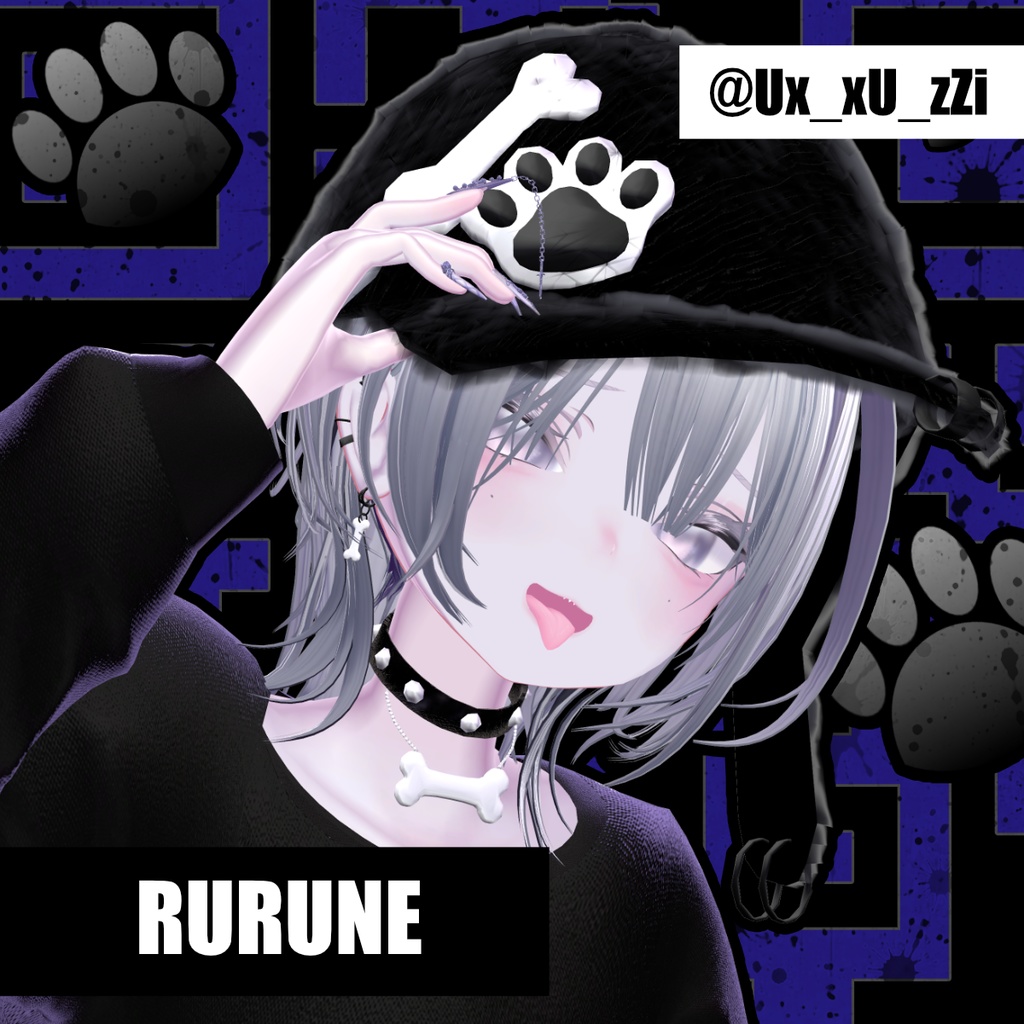 【MA対応・11アバ対応】Noir♡Puppy 3Set【帽子・チョーカー・ピアス】VRChatアクセサリー
