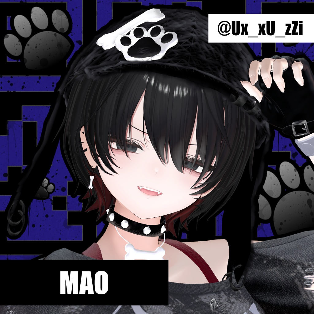 【MA対応・11アバ対応】Noir♡Puppy 3Set【帽子・チョーカー・ピアス】VRChatアクセサリー
