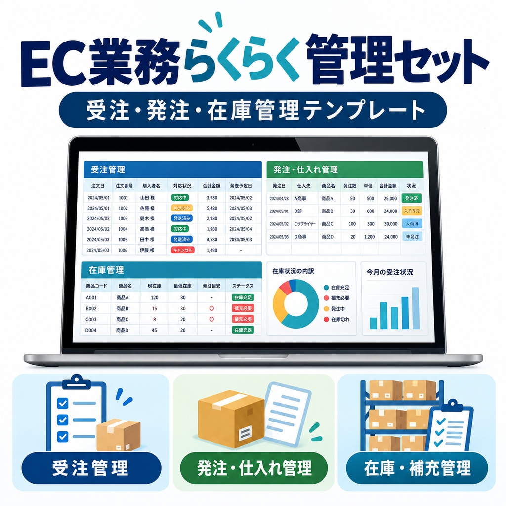 EC業務らくらく管理セット｜受注・発注・在庫管理テンプレート