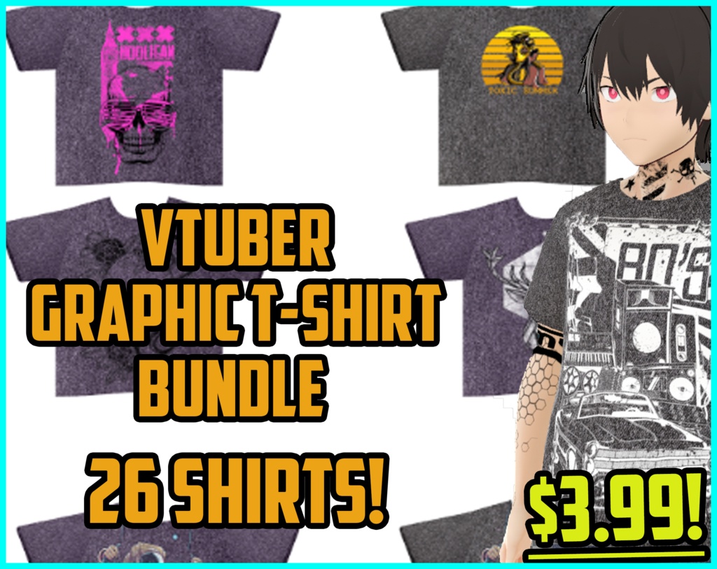 Vtuber Graphic T-shirt Combo! 26 Uniquely Custom Designed Shirts. With EASY to follow guide!