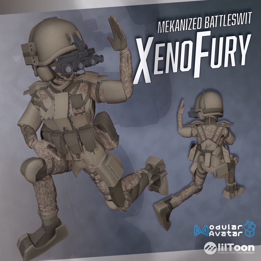 【VRChat想定】Mekanized Battleswit "Xenofury" & PDW "XPW-47"【アバター向け戦闘服】【アバターギミック】