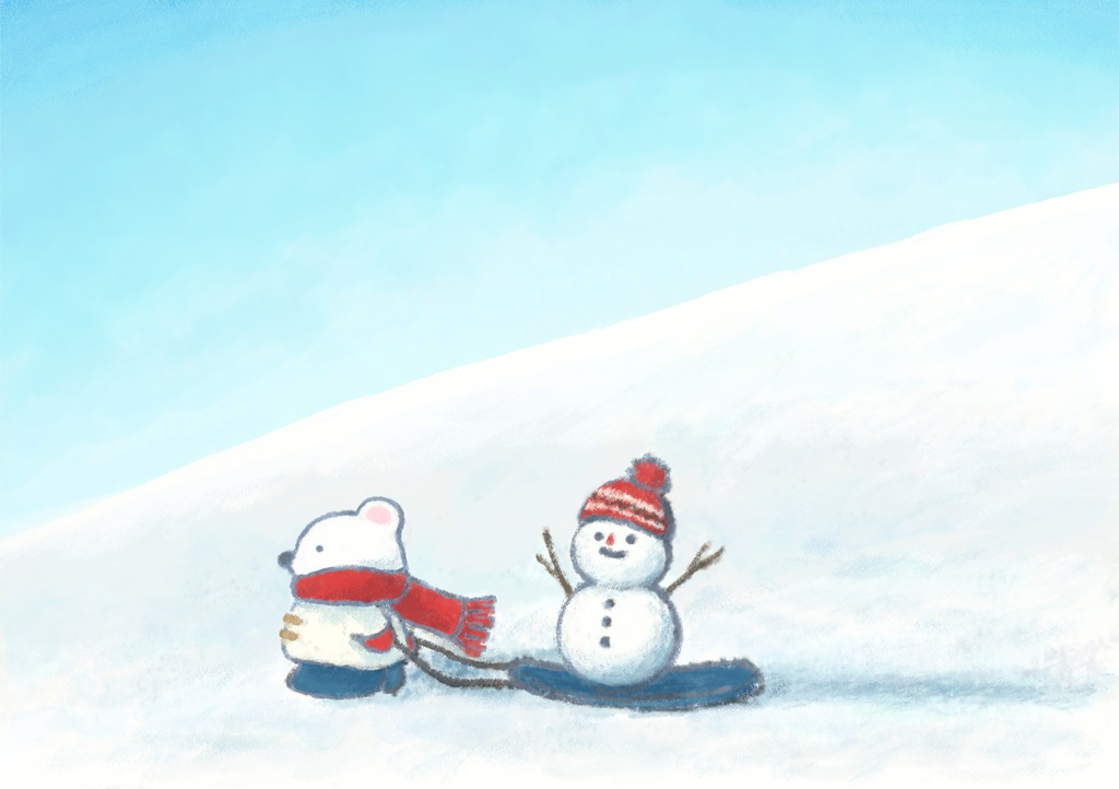 しろくまポストカード　雪だるま
