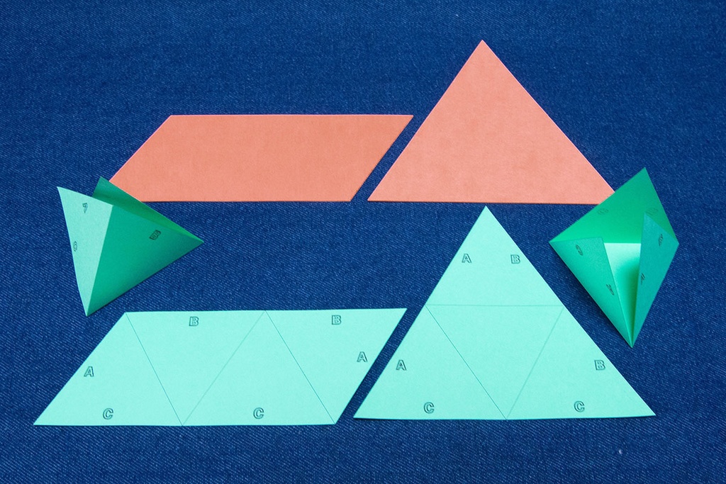 中学受験対策 空間図形の学習 展開図 立方体11パターン+正四面体2パターン 紙製 切り抜き