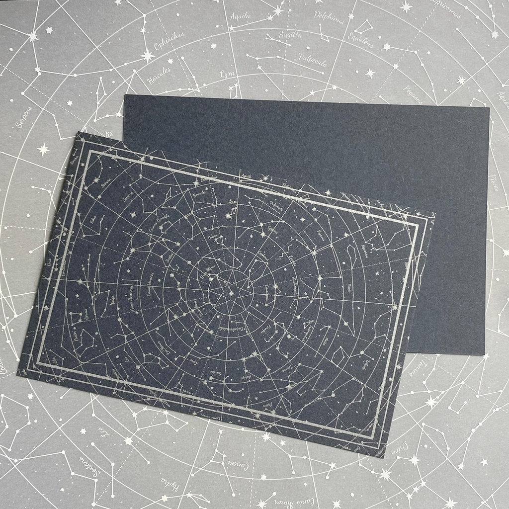 星図 ポストカード メッセージカード 2枚入り 紺 金 銀