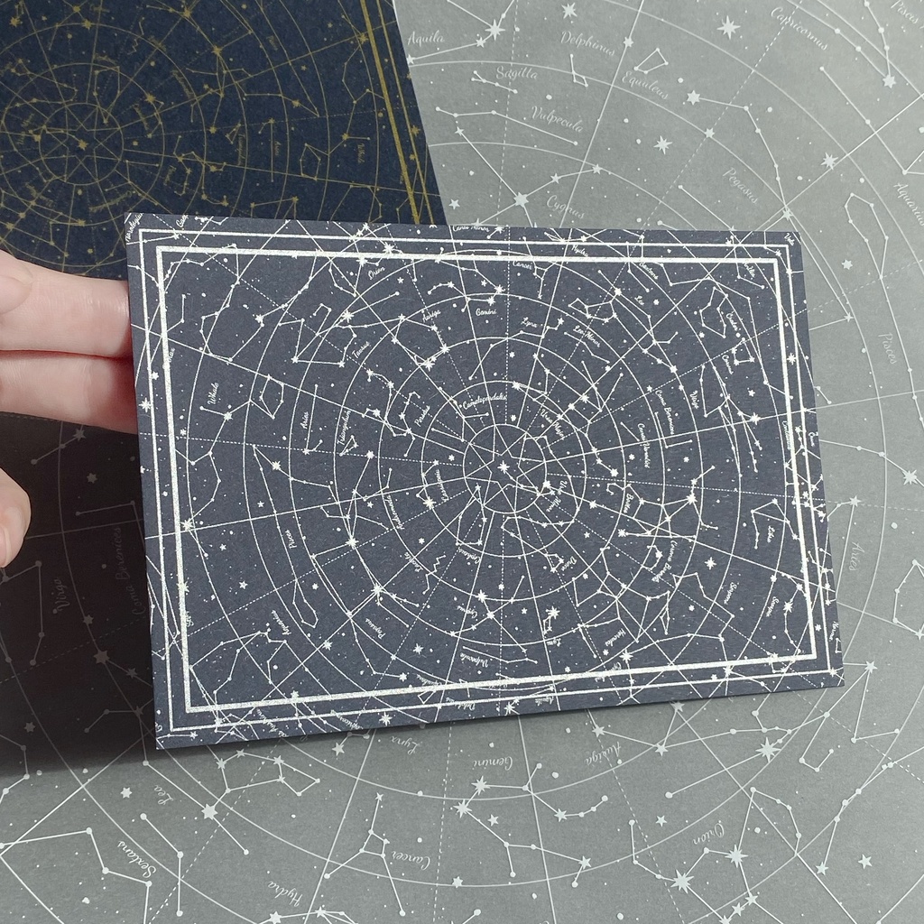 星図 ポストカード メッセージカード 2枚入り 紺 金 銀