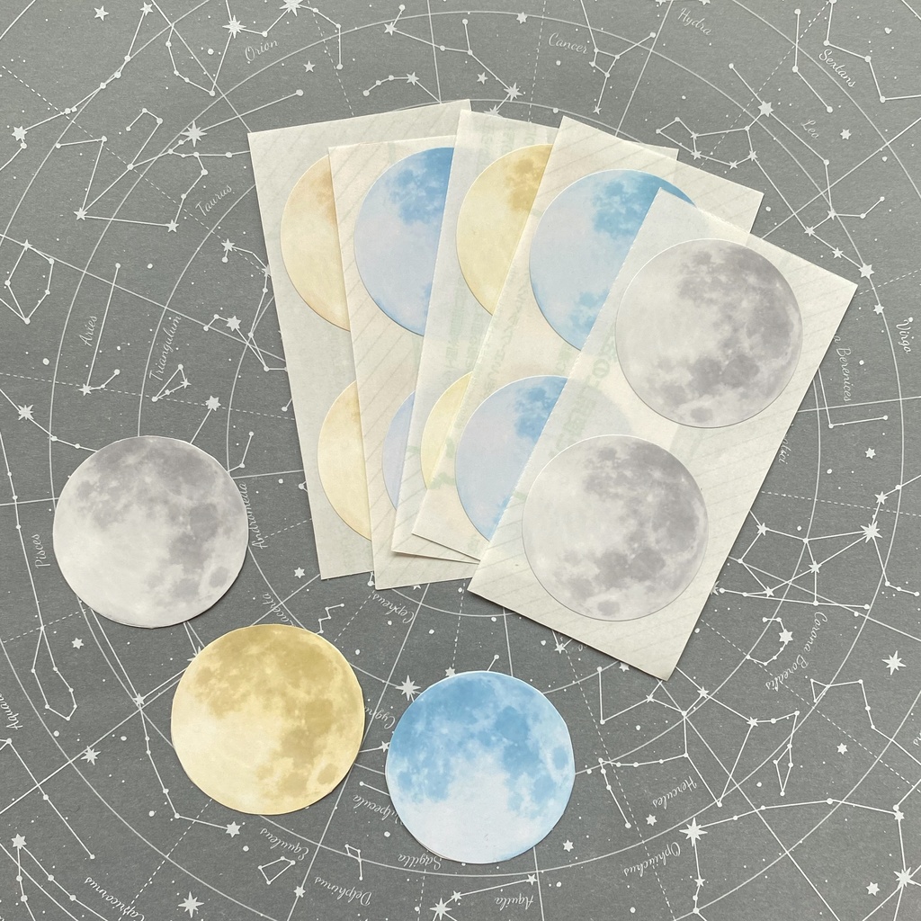 満月のシール 黄色 青色 灰色 フレークシール