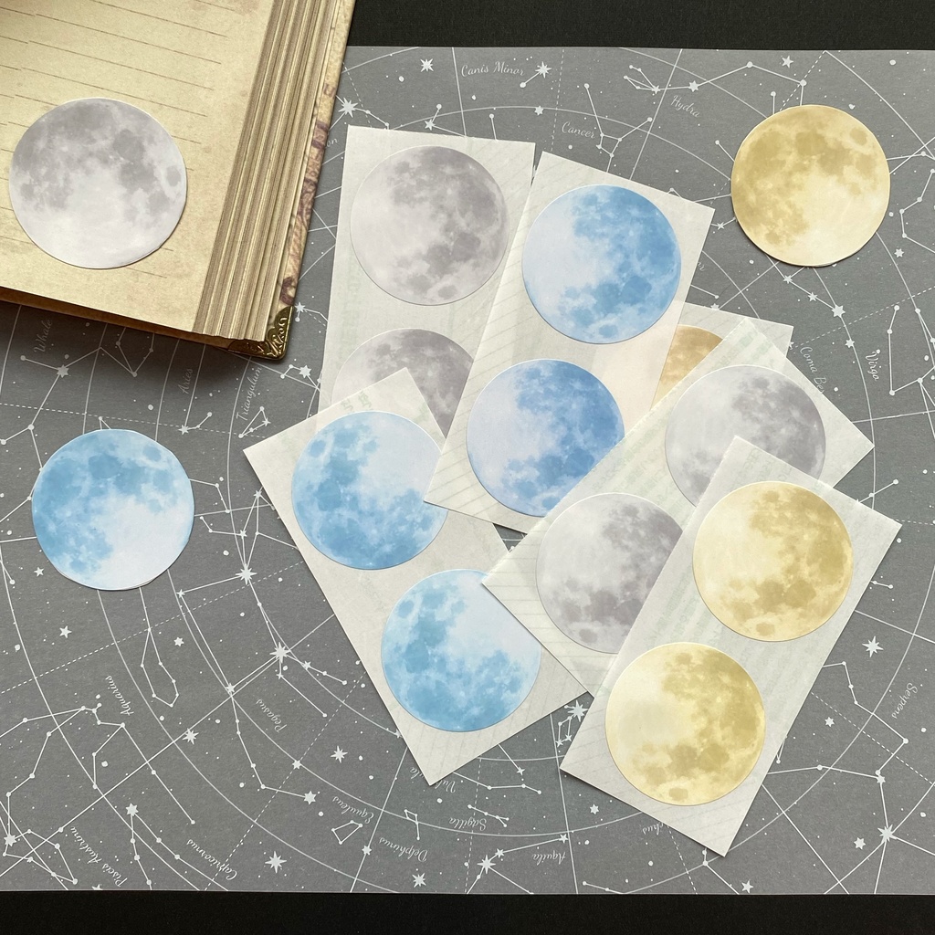 満月のシール 黄色 青色 灰色 フレークシール