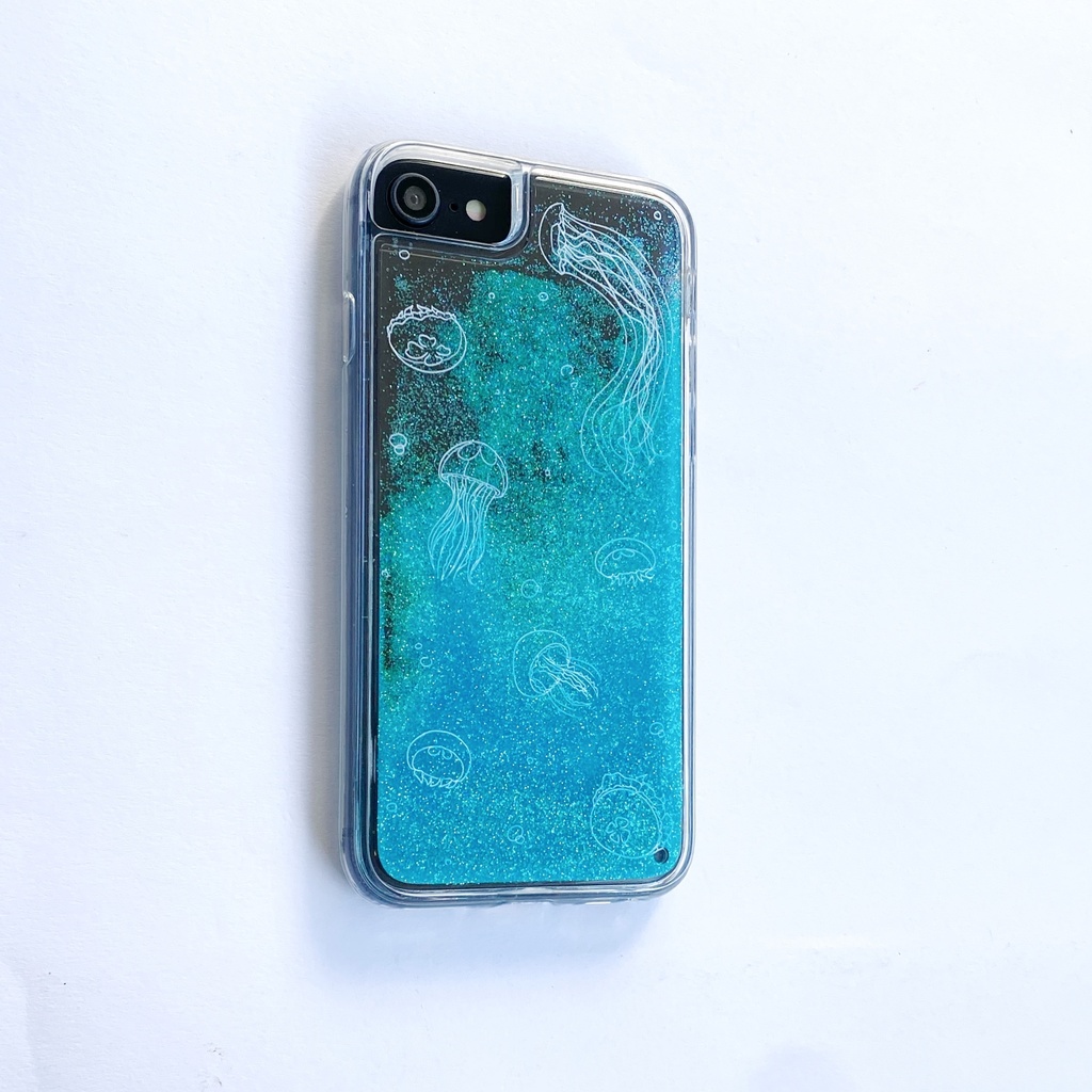 クラゲいっぱい グリッタースマホケース iPhone13 13mini 13Pro 13ProMax