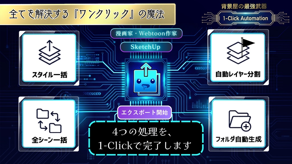 背景屋の最強武器 1-Click Automation|SketchUp一括出力プラグイン【漫画家・Webtoon向け】