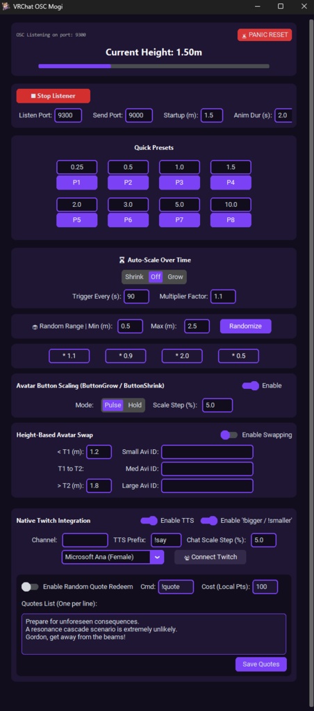 Remote/Local Scaling Tool - VRC Via OSC With Twitch Integration