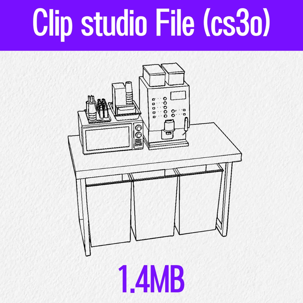 【3D素材 / SketchUp&cs3o】これ一つで完成!オフィスの給湯室・休憩コーナーセット