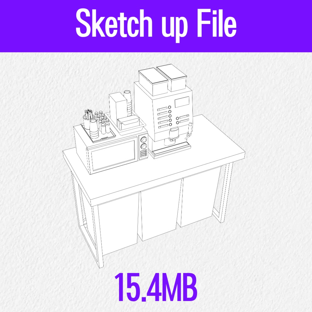 【3D素材 / SketchUp&cs3o】これ一つで完成!オフィスの給湯室・休憩コーナーセット