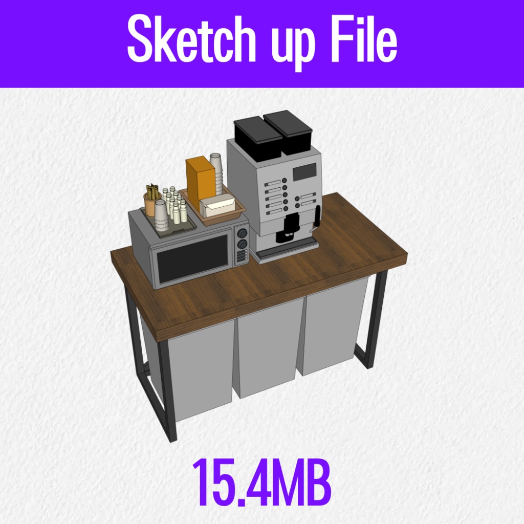 【3D素材 / SketchUp&cs3o】これ一つで完成!オフィスの給湯室・休憩コーナーセット