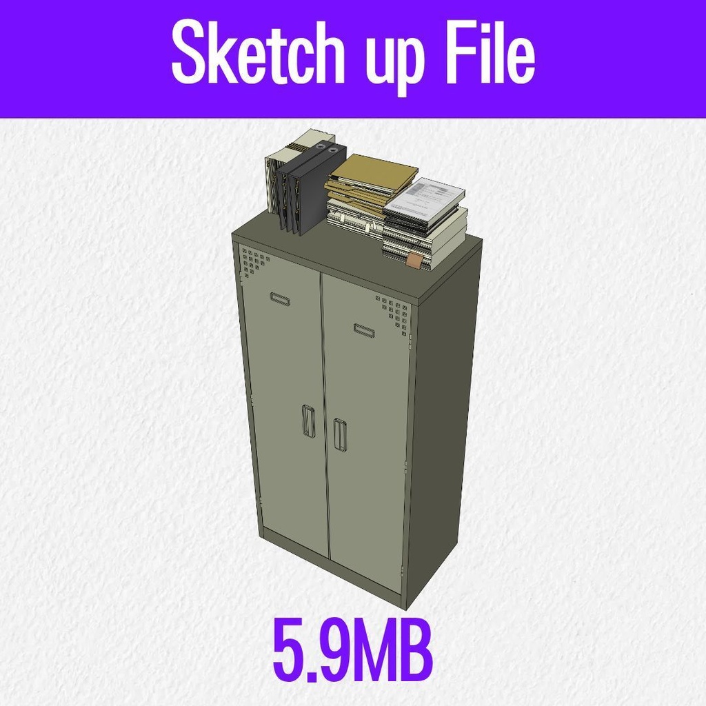 【3D素材/SketchUp&cs3o】書類が積まれたスチールキャビネット (学校・オフィス・部室)