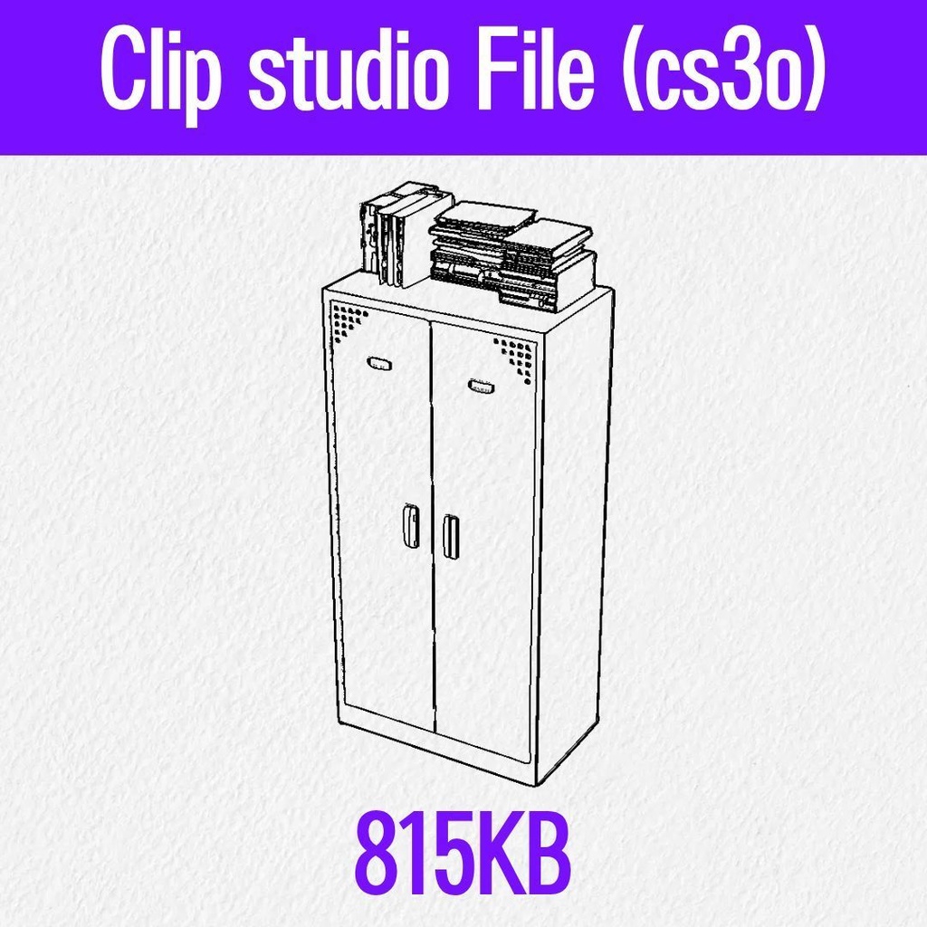 【3D素材/SketchUp&cs3o】書類が積まれたスチールキャビネット (学校・オフィス・部室)