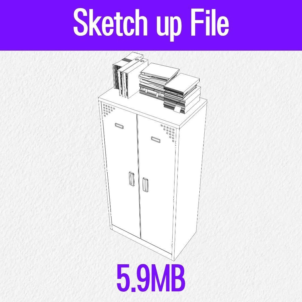 【3D素材/SketchUp&cs3o】書類が積まれたスチールキャビネット (学校・オフィス・部室)