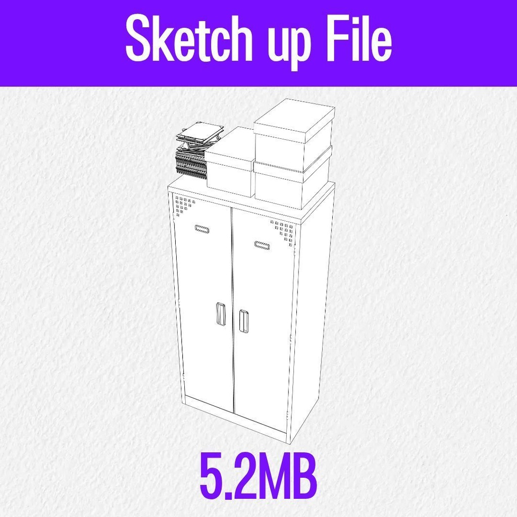 【3D素材 / SketchUp&cs3o】荷物箱が置かれたスチールキャビネット (倉庫・部室・資料室)
