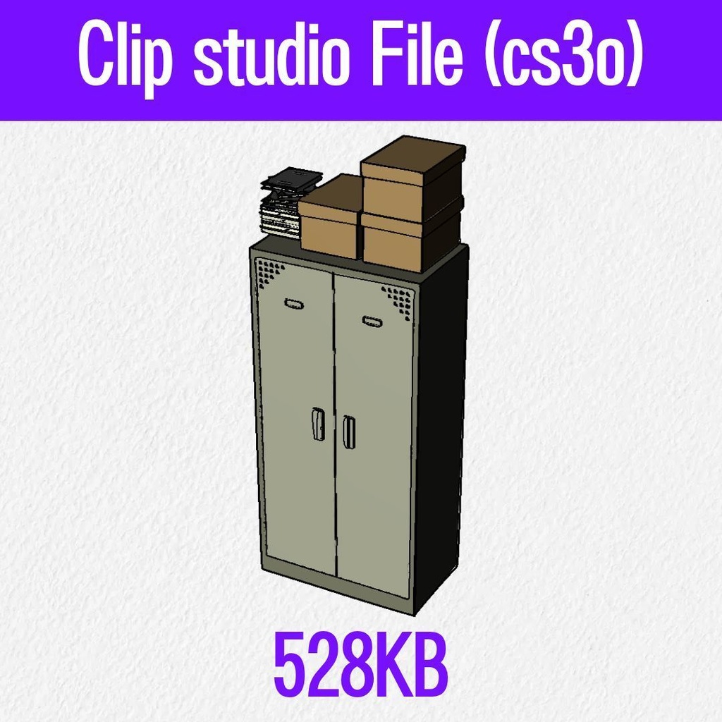【3D素材 / SketchUp&cs3o】荷物箱が置かれたスチールキャビネット (倉庫・部室・資料室)