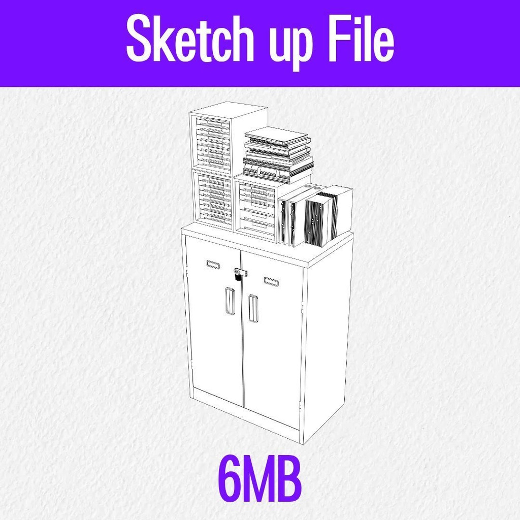 【3D素材 / SketchUp&cs3o】書類トレー&大量の資料が載ったスチールキャビネット