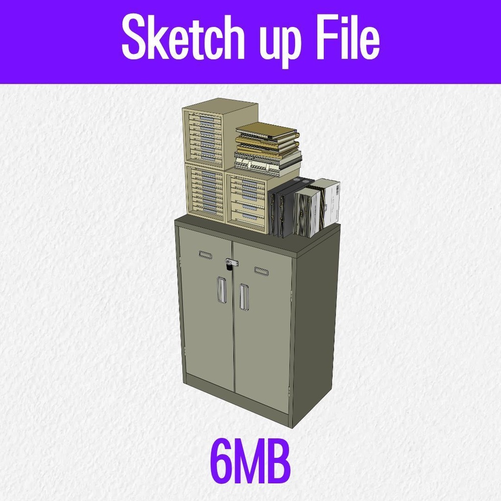 【3D素材 / SketchUp&cs3o】書類トレー&大量の資料が載ったスチールキャビネット