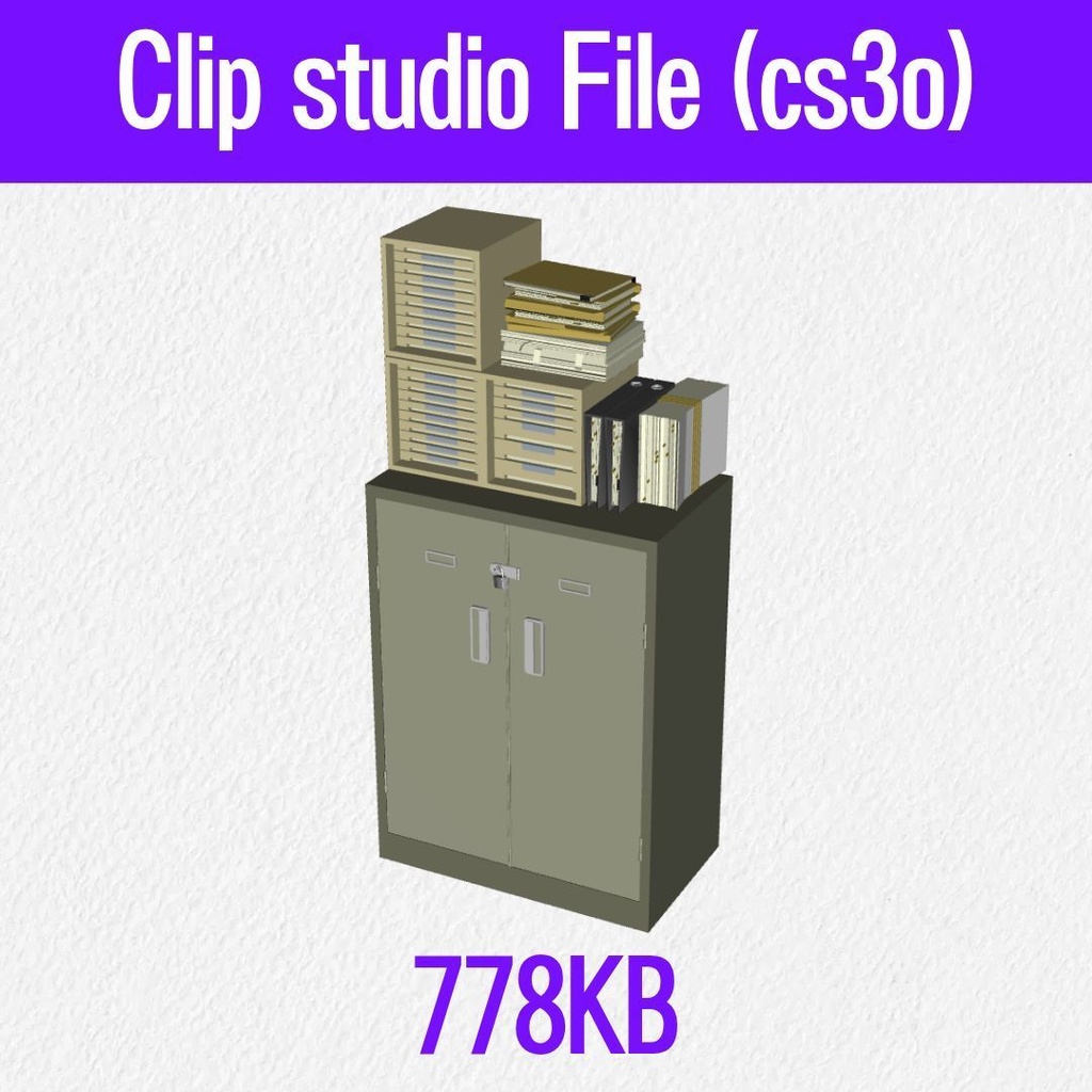 【3D素材 / SketchUp&cs3o】書類トレー&大量の資料が載ったスチールキャビネット