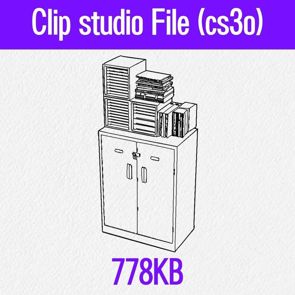 【3D素材 / SketchUp&cs3o】書類トレー&大量の資料が載ったスチールキャビネット