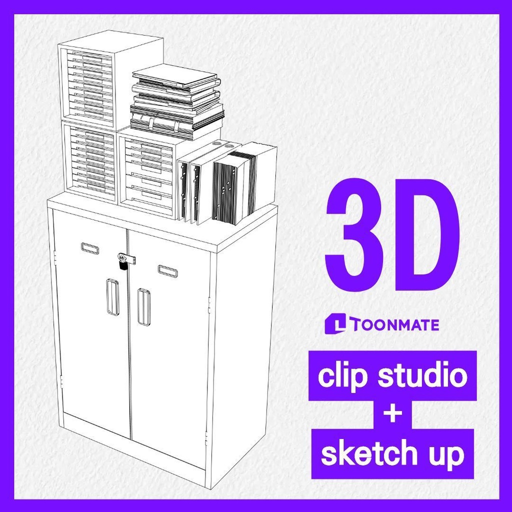 【3D素材 / SketchUp&cs3o】書類トレー&大量の資料が載ったスチールキャビネット