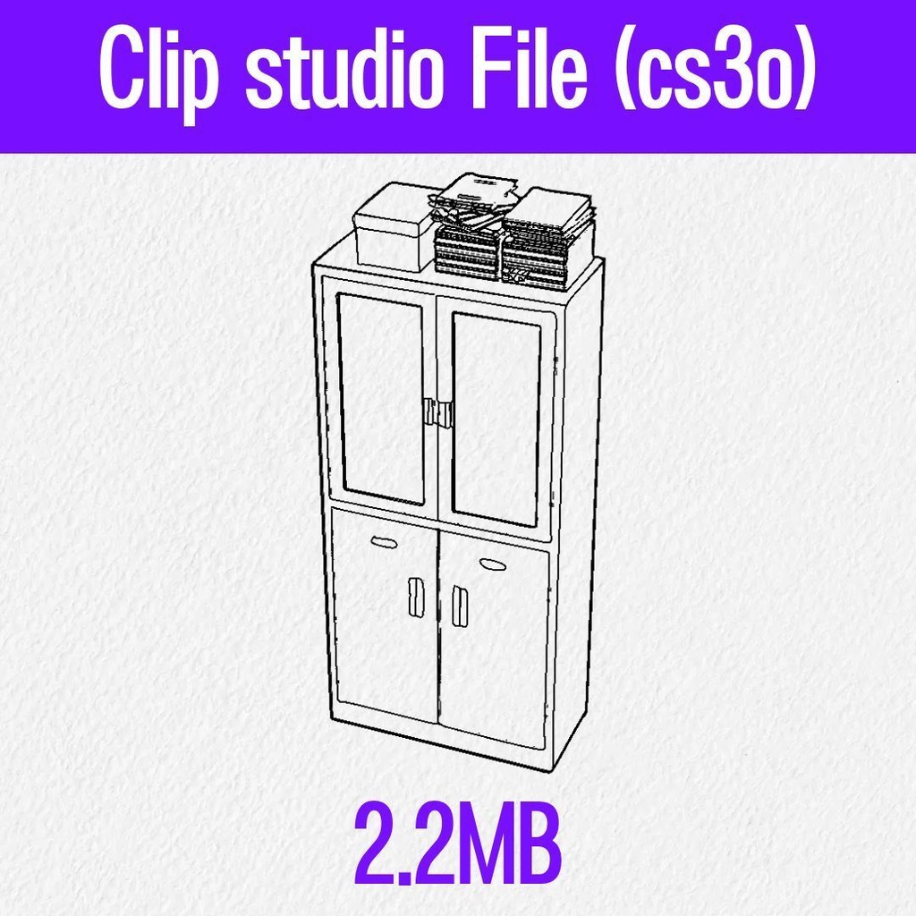 【3D素材 / SketchUp&cs3o】ガラス扉の書庫キャビネット&荷物セット