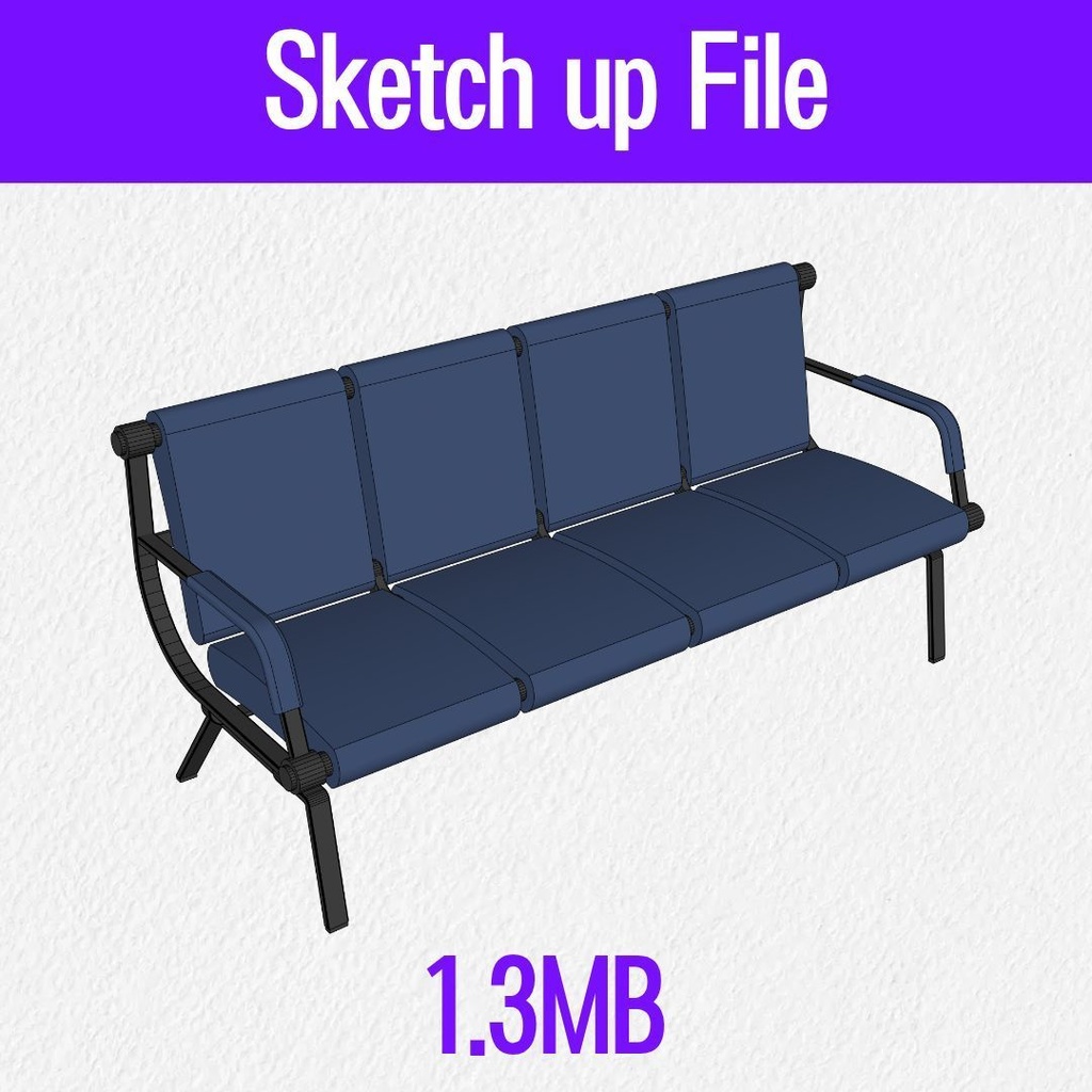 【3D素材 / SketchUp&cs3o】公共施設・駅の待合室にある4連ベンチ (ロビーチェア)