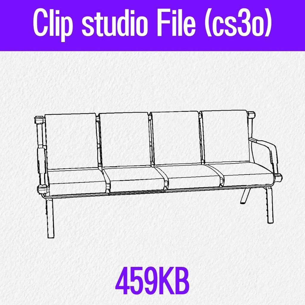 【3D素材 / SketchUp&cs3o】公共施設・駅の待合室にある4連ベンチ (ロビーチェア)