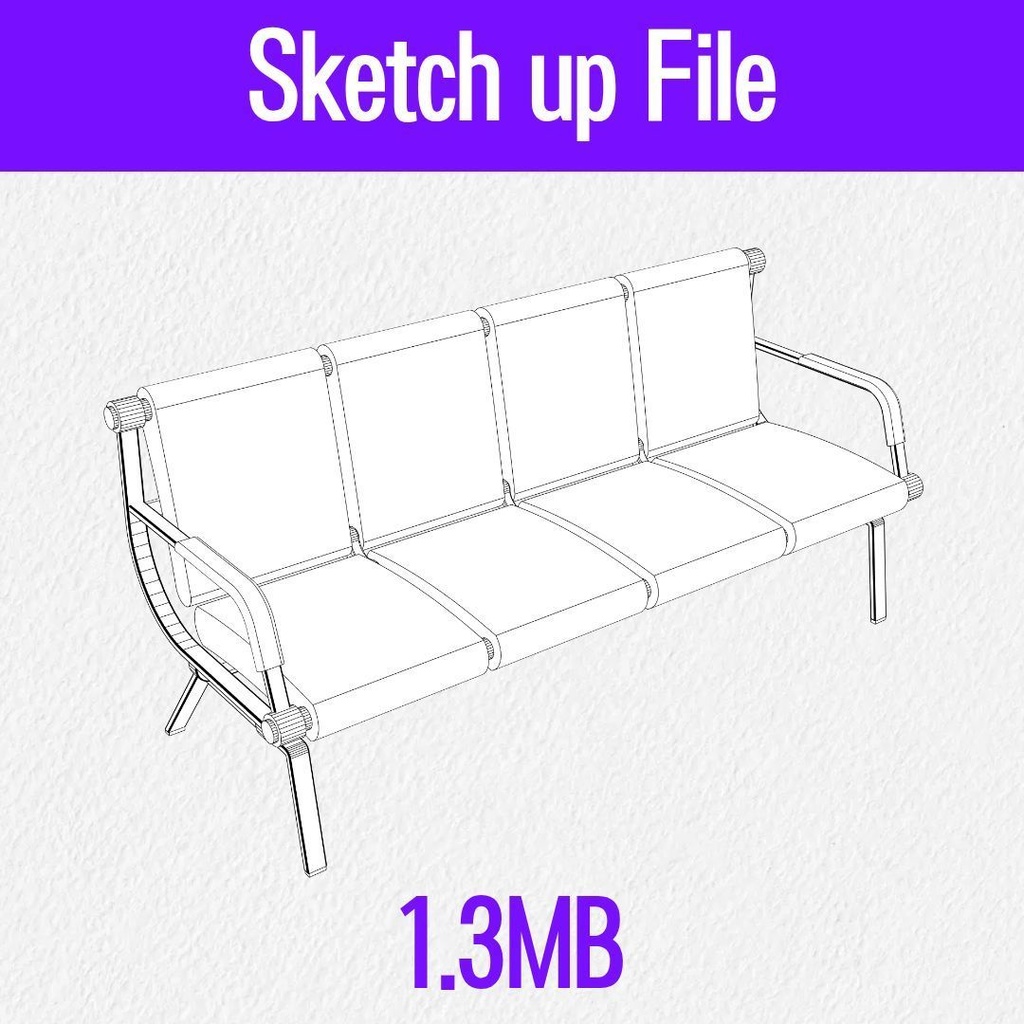 【3D素材 / SketchUp&cs3o】公共施設・駅の待合室にある4連ベンチ (ロビーチェア)