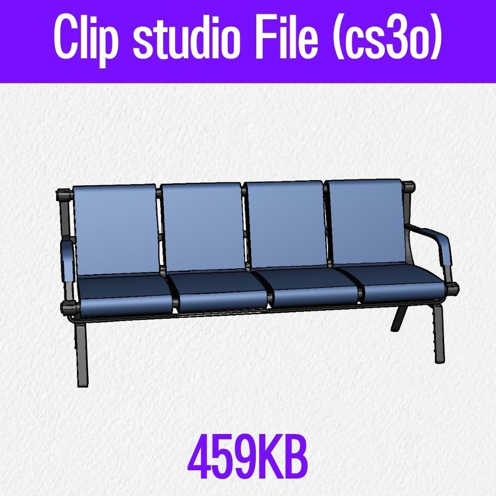 【3D素材 / SketchUp&cs3o】公共施設・駅の待合室にある4連ベンチ (ロビーチェア)