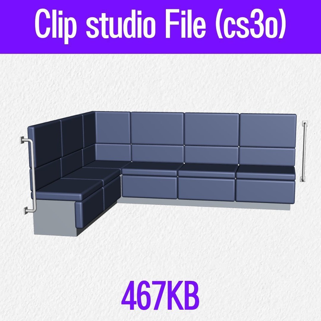 【3D素材 / SketchUp&cs3o】飲食店・カラオケのコーナーソファ (L字ボックス席)